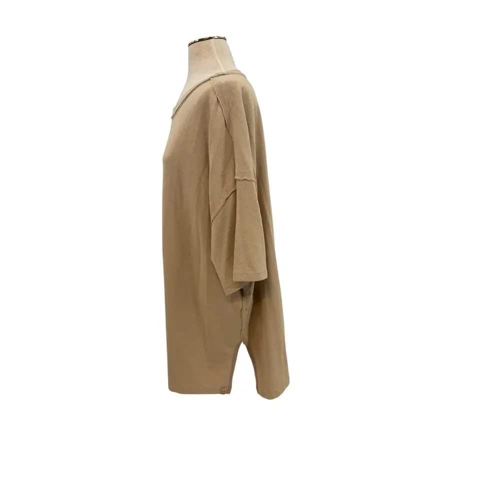 Free People Phoenix Tee Oversized Raw Edge Tunic T-Shirt Tan Size XL